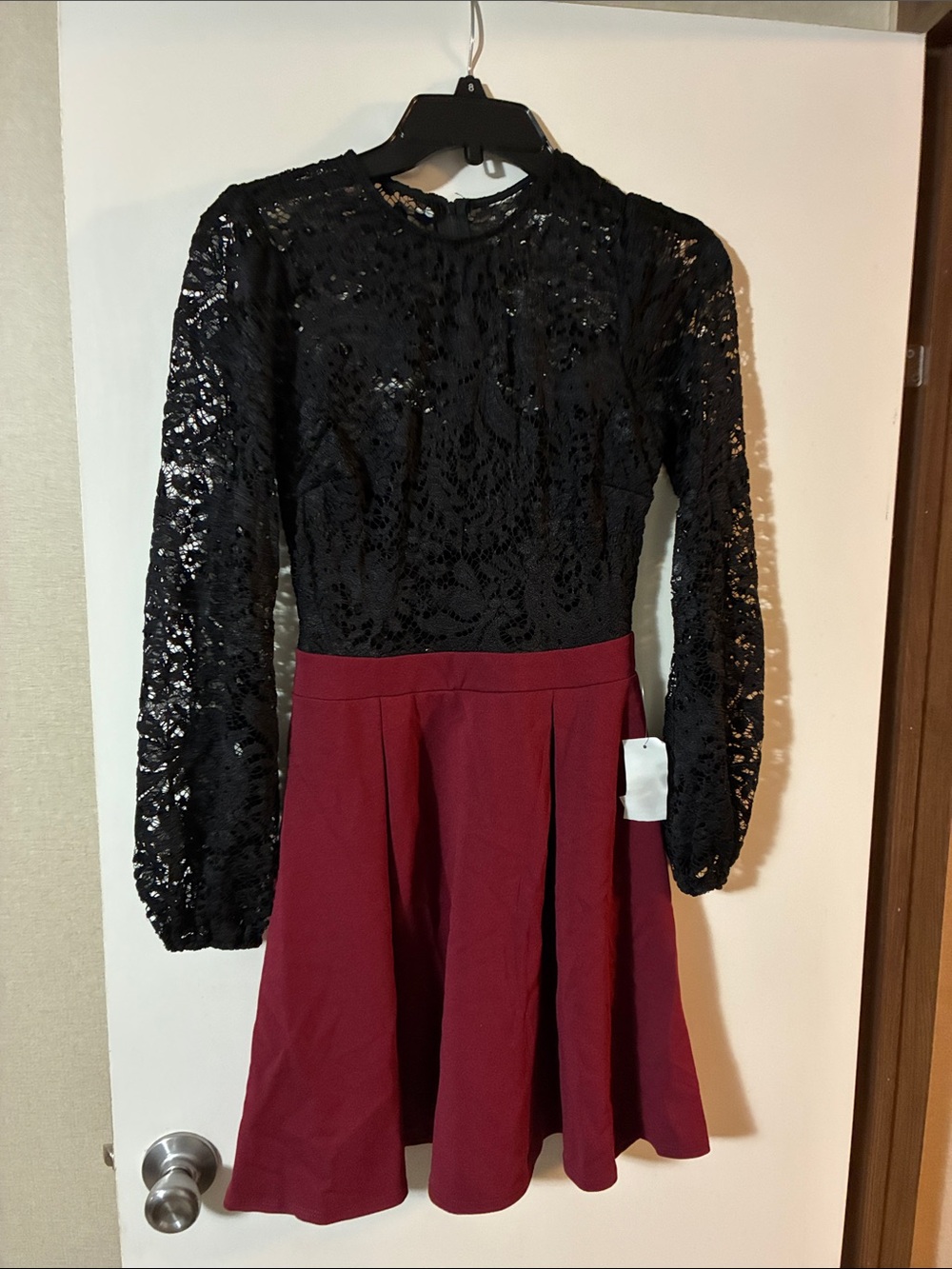 B Darlin Black Lace & Burgundy Skater Mini Dress